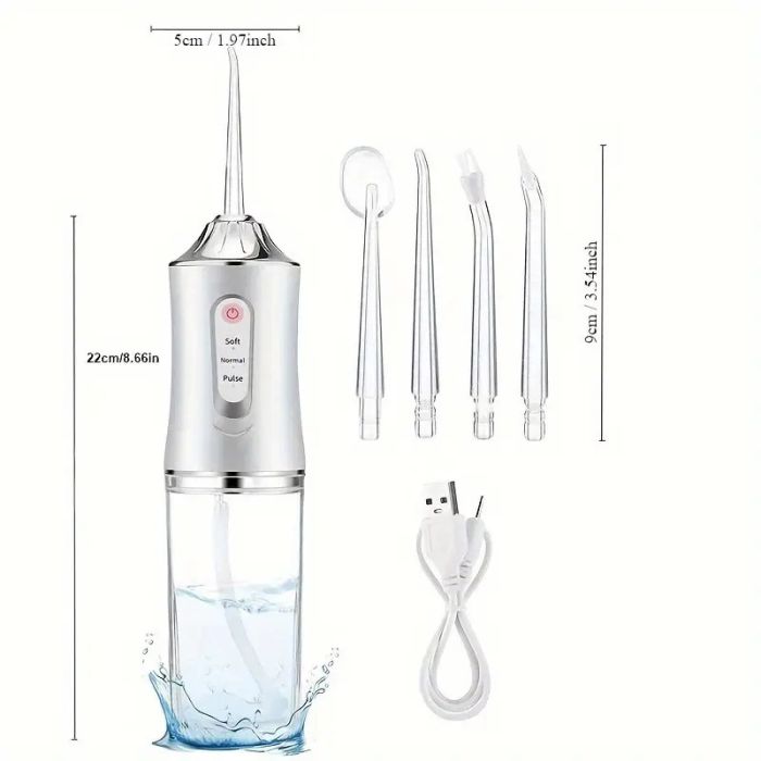 Ирригатор для чистки зубов и полости рта Oral Irrigator с аккумулятором и сменными насадками. Цвет: белый