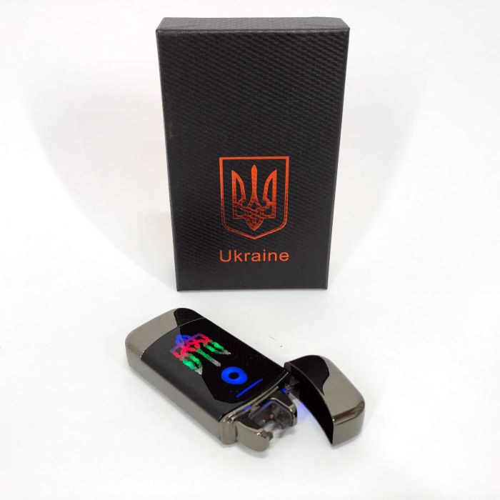 Дуговая электроимпульсная зажигалка с USB-зарядкой Украина LIGHTER HL-439, с зарядкой. Цвет: черный