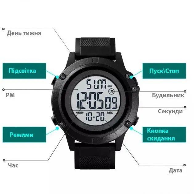 Часы наручные мужские SKMEI 1508BKWT BLACK, часы наручные электронные тактические. Цвет: черный