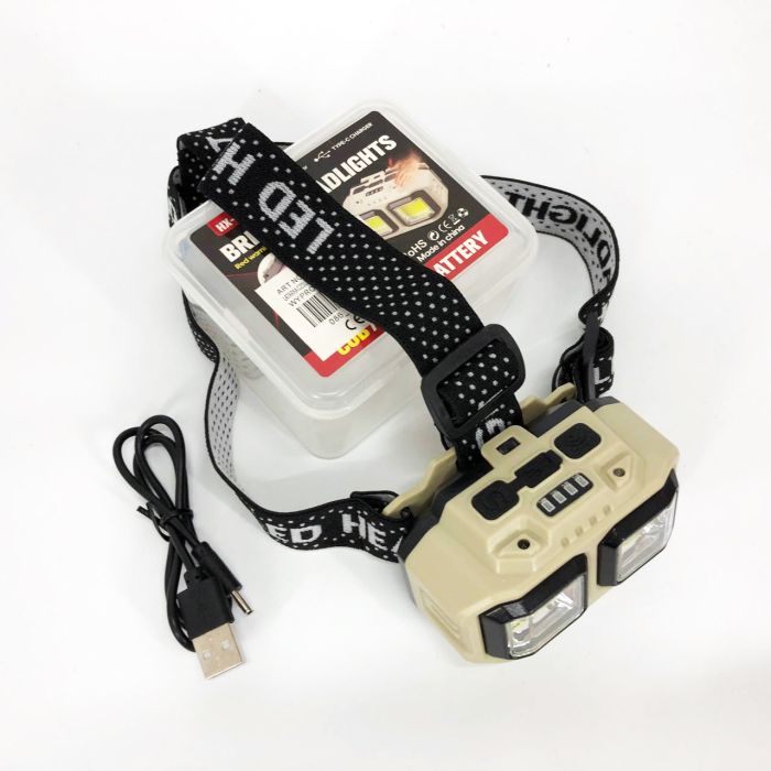 Фонарь налобный аккумуляторный Bailong HX-816S 2COB(white+red) с сенсорным датчиком влагозащита