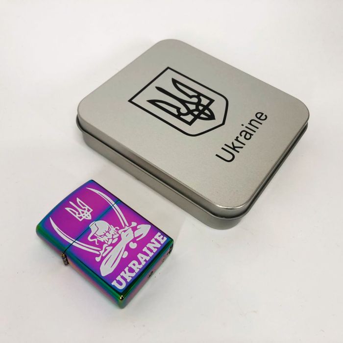 Дуговая электроимпульсная USB зажигалка Украина (металлическая коробка) HL-449. Цвет: хамелеон