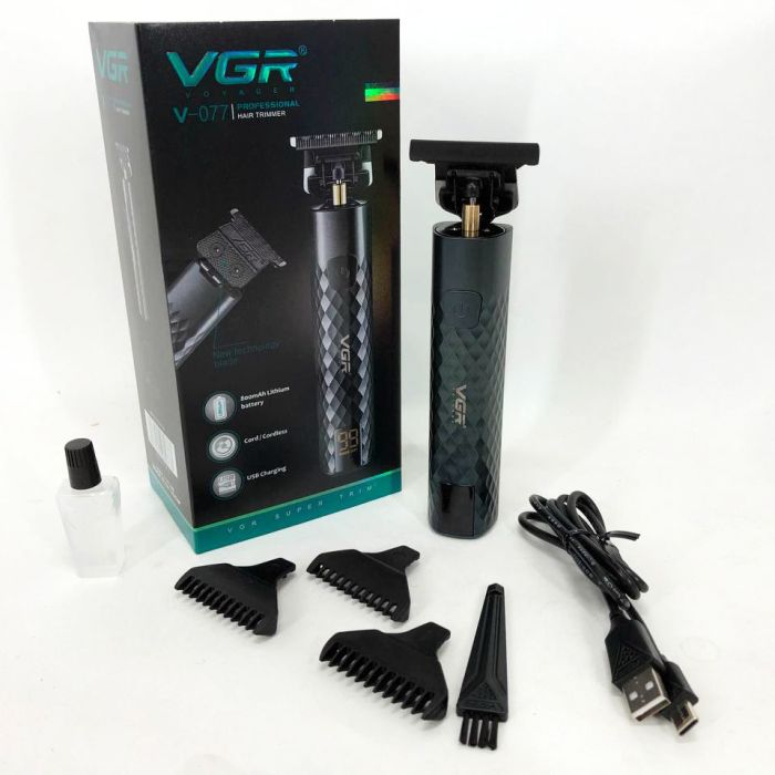 Триммер для стрижки волос, усов, бороды VGR V-077 с USB зарядкой, корпус металл, триммер беспроводной