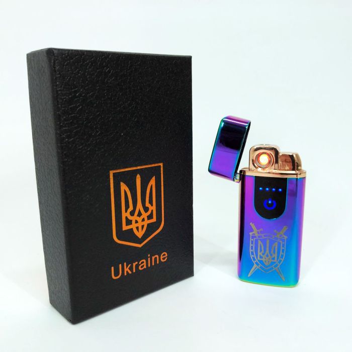 Электрическая и газовая зажигалка Украина с USB-зарядкой HL-432, Юсб зажигалка. Цвет: хамелеон