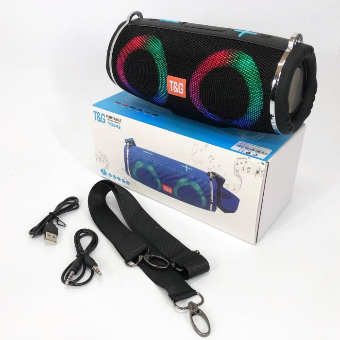 Портативная колонка TG642 с RGB подсветкой и ремешком, аккумуляторная колонка для музыки. Цвет: черный