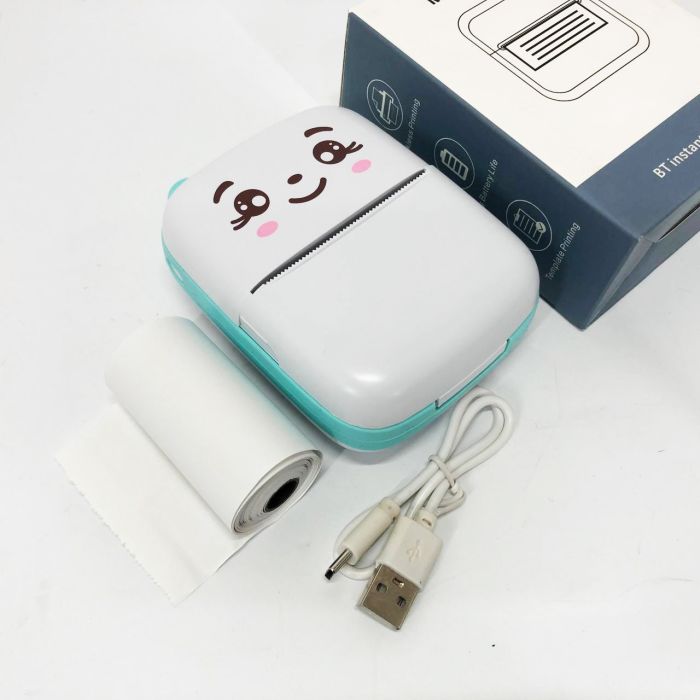 Портативный минипринтер Mini printer с Bluetooth для термопечати без чернил со смартфона. Цвет: голубой