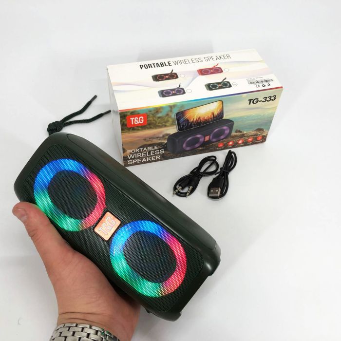 Портативная колонка TG333 2x5W с RGB подсветкой, аккумуляторная колонка для музыки. Цвет: зеленый