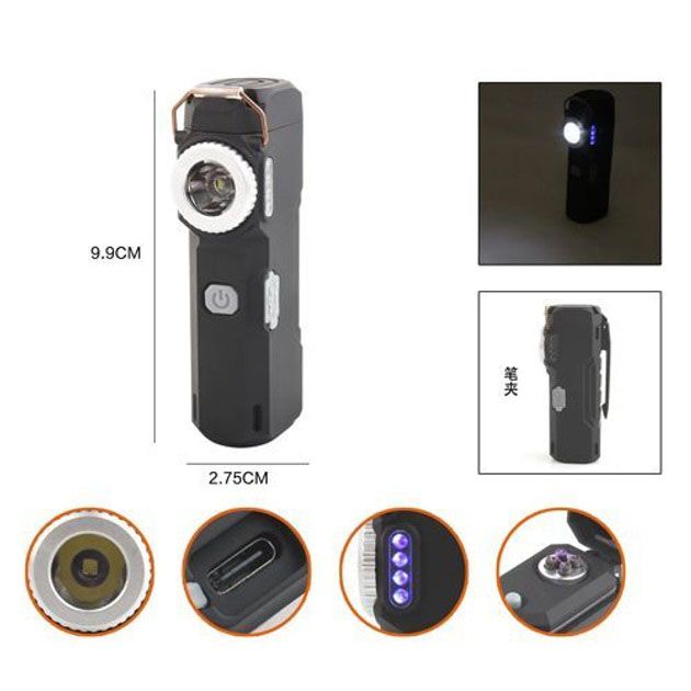 Фонарик-зажигалка армейская MULTIFUNCTIONAL D51-COB, Зажигалки подарки для мужчин. Цвет: черный