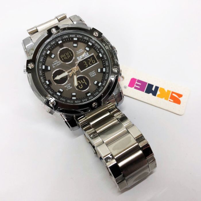 Часы наручные мужские SKMEI 1389SIBK SILVER-BLACK, модные мужские часы. Цвет: серебряный + черный