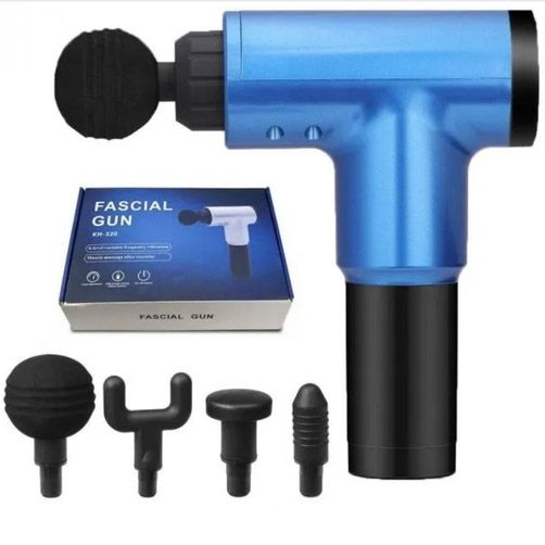 Аккумуляторный массажер Fascial Gun KH-320 портативный ручной ударный мышечный пистолет 4 насадки синий