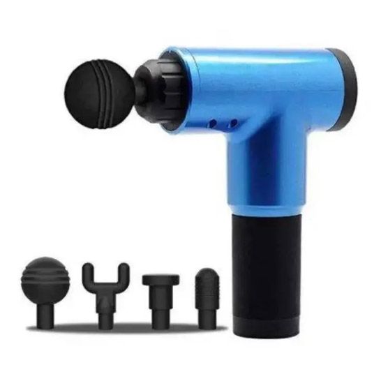Аккумуляторный массажер Fascial Gun KH-320 портативный ручной ударный мышечный пистолет 4 насадки синий