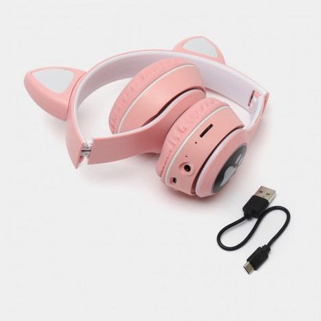 Беспроводные наушники с кошачьими ушками и RGB подсветкой Cat VZV 23M. Цвет: розовый
