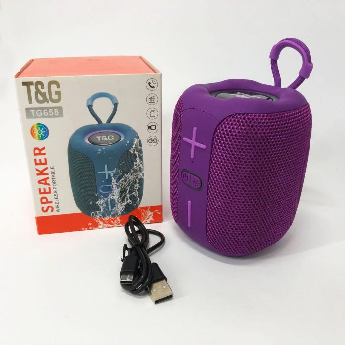 Портативная Bluetooth колонка TG658 8W с RGB подсветкой беспроводная портативная мощная. Цвет: фиолетовый