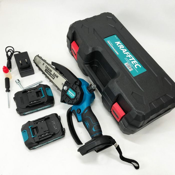 Аккумуляторная цепная мини пила 20 см в кейсе Krafftec (36V 4 Ач) + 2 аккумулятор и индикатором заряда