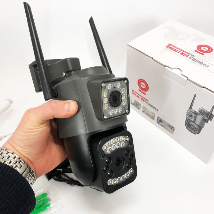 Уличная IP камера 4G/Wi-Fi с двумя линзами SC03 V380pro 4 Mп, Видеокамера с цифровым зумом и микрофоном