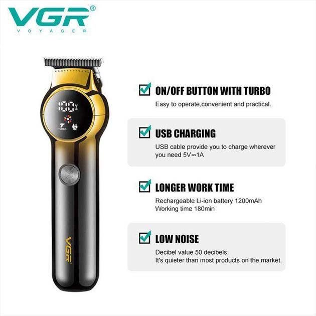 Триммер для бороды и усов VGR V-989 7000 об. Машинка для стрижки, окантовки керамика+сталь. Цвет: черный