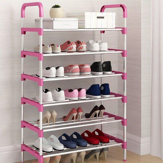 Полка для обуви Shoe Rack 6 полок Органайзер стойка 6 секций 56х28х113см стеллаж под обувь. Цвет: розовый