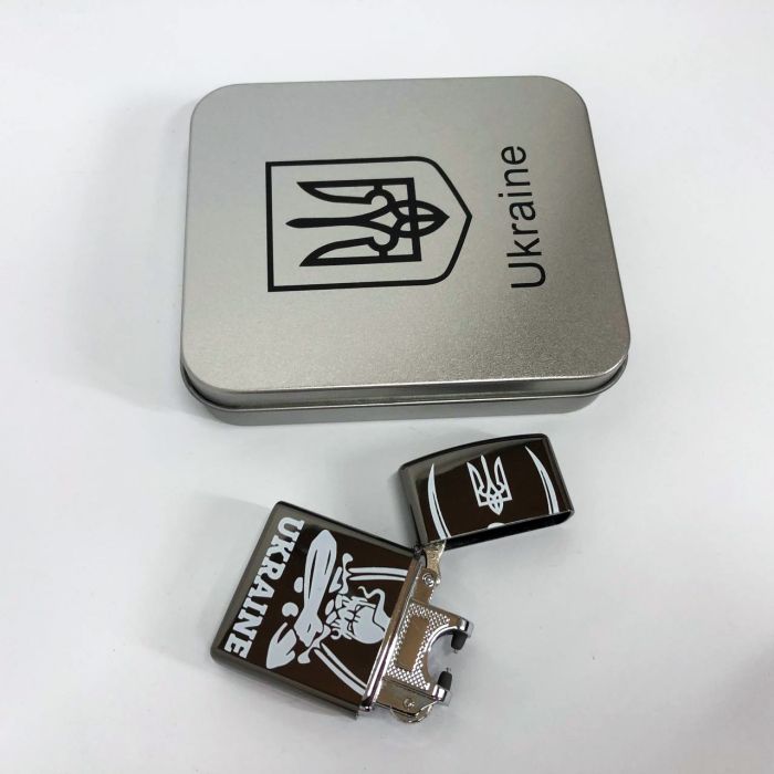 Дуговая электроимпульсная USB зажигалка Украина (металлическая коробка) HL-449. Цвет: черный