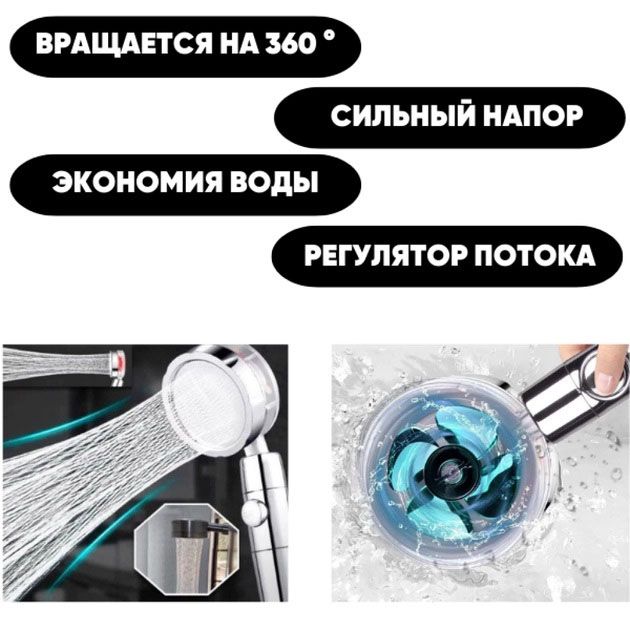 Душевая турболейка высокого давления, водосберегающая насадка для душа c вентилятором с уникальным рисунком воды. Цвет: голубой