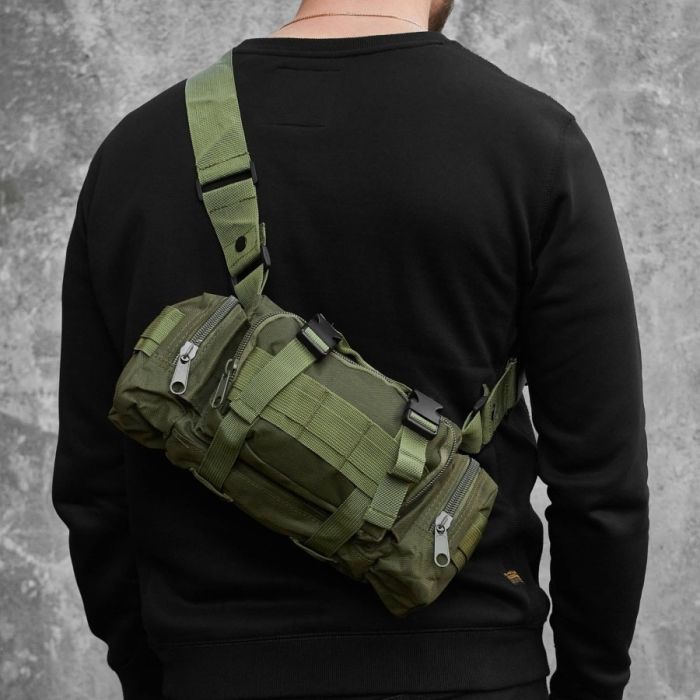 Сумка - подсумок тактическая поясная Tactical военная, сумка нагрудная с ремнем 5 литров кордура хаки