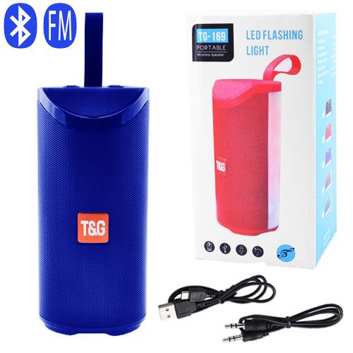 Портативная Bluetooth колонка TG169 с разноцветной подсветкой FM-радио 5Wx2. Цвет: синий