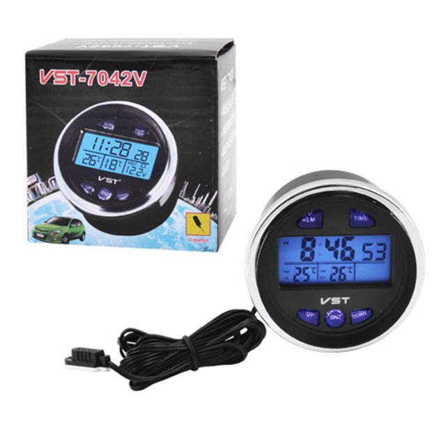 Часы с термометром VST-7042V с голубой подсветкой
