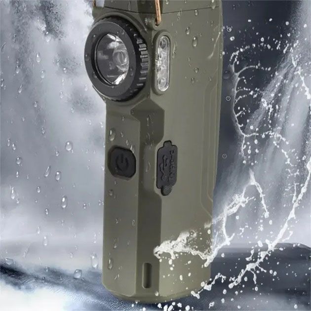 Фонарик-зажигалка армейская MULTIFUNCTIONAL D51-COB, Зажигалка на подарок в упаковке. Цвет: зеленый