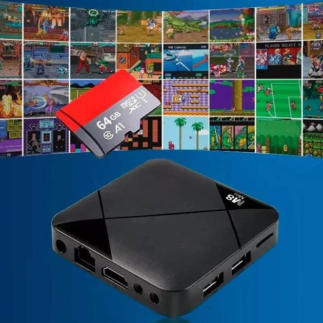 Игровая консоль приставка для телевизора 4K система Android TV 10 4G Wi-Fi HD с двумя джойстиками