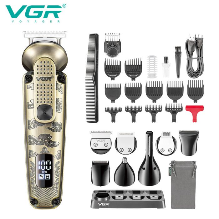 Набор для стрижки VGR 8 в 1 V-103, 19 насадок, Машинка для стрижки для дома, Машинка для стрижки мужская