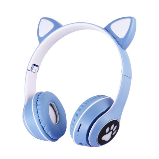 Беспроводные наушники с кошачьими ушками и RGB подсветкой Cat VZV 23M. Цвет: голубой