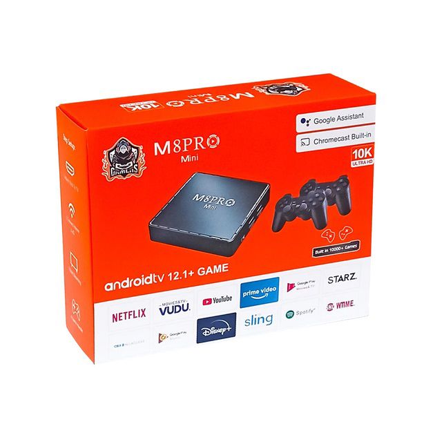 Игровая тв приставка AndroidTV+Game Box M8PRO Mini + 2 джойстика,  Игровая приставка с подключением к ТВ