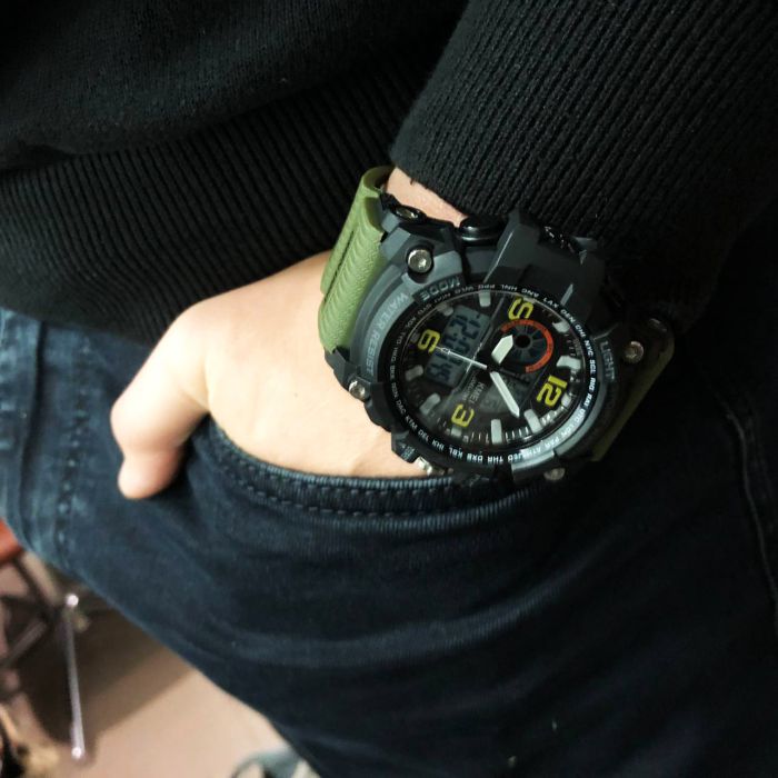 Часы наручные мужские SKMEI 1283AG ARMY GREEN, армейские часы противоударные. Цвет: зеленый