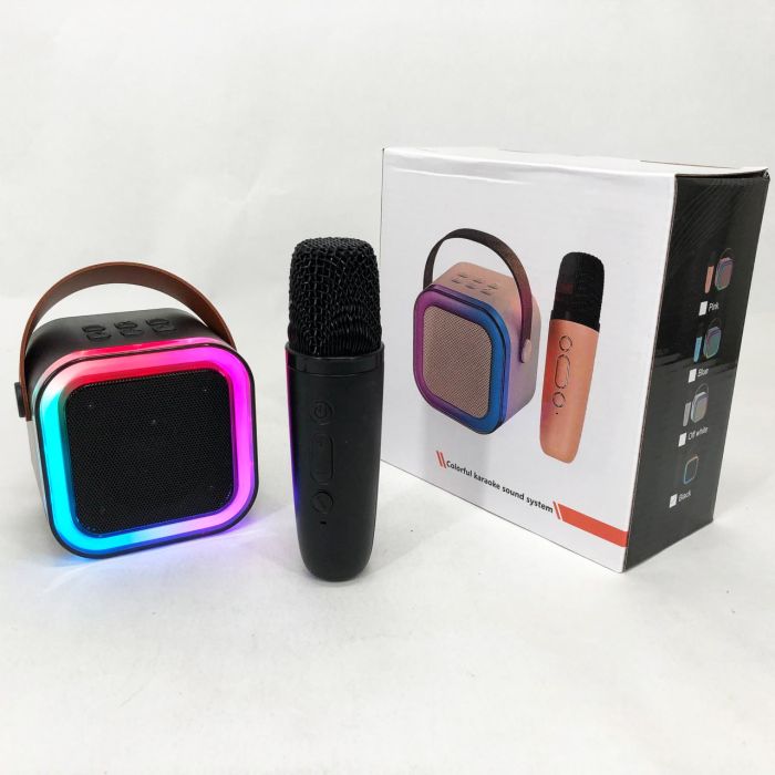 Портативная колонка с караоке микрофоном и RGB подсветкой K12 10W Bluetooth. Цвет: черный