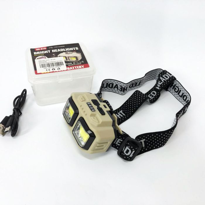 Фонарь налобный аккумуляторный Bailong HX-816 2COB(white+red) влагозащита, Фонарь на голову для бега