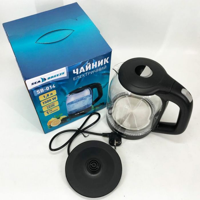 Чайник электрический SeaBreeze SB-014 1.8 л 1800 Вт, чайник прозрачный с подсветкой, электрочайник