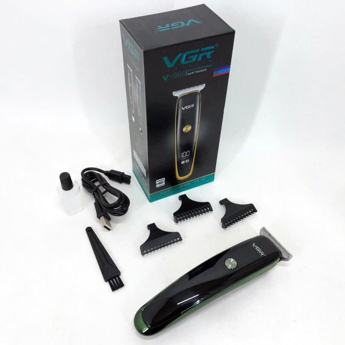 Триммер для стрижки волос и бороды VGR V-966 LED Display, профессиональная электробритва. Цвет: зеленый