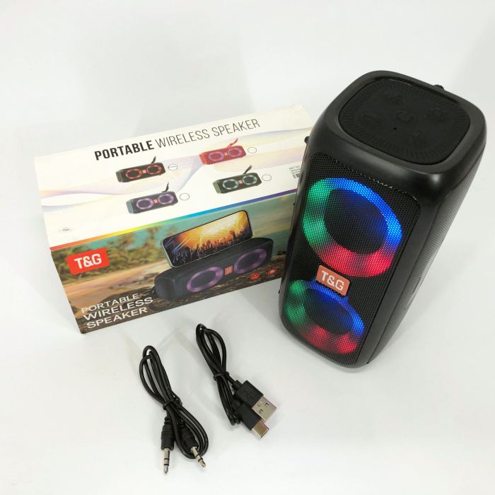 Портативная колонка TG333 2x5W с RGB подсветкой, громкая блютуз колонка. Цвет: черный
