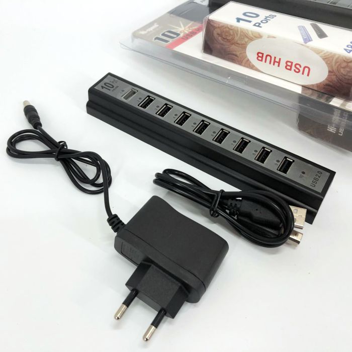 Разветвитель USB HUB на 10 портов с активной зарядкой 220V, Разветвитель юсб, Хаб для ноутбука
