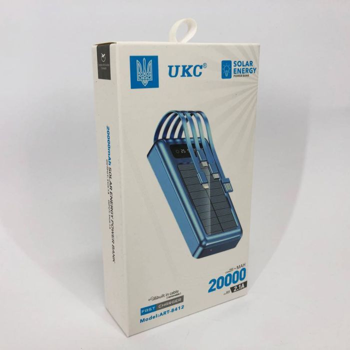 Портативное зарядное устройство на 20000mAh, Power Bank на солнечной батарее, для планшета. Цвет: синий