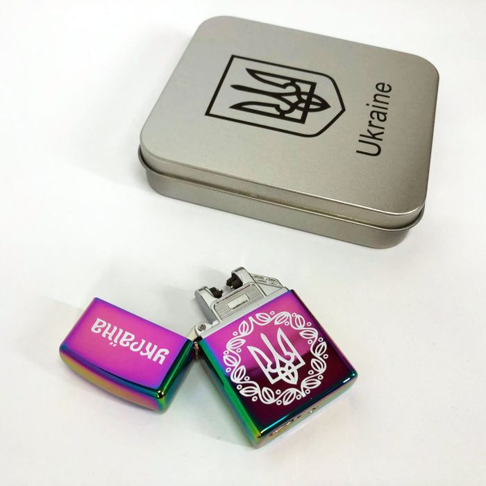 Дуговая электроимпульсная USB зажигалка Украина металлическая коробка HL-447. Цвет: хамелеон