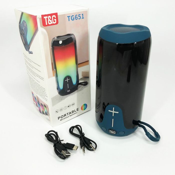 Bluetooth-колонка TG651 с RGB ПОДСВЕТКОЙ, аккумуляторная колонка для музыки, для вечеринки. Цвет: синий