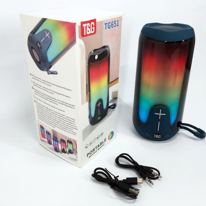 Bluetooth-колонка TG651 с RGB ПОДСВЕТКОЙ, аккумуляторная колонка для музыки, для вечеринки. Цвет: синий