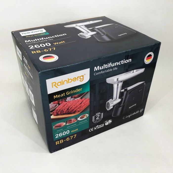 Электрическая мясорубка Rainberg RB-677 2600W с насадкой для колбас, мясорубка с металлическим редуктором
