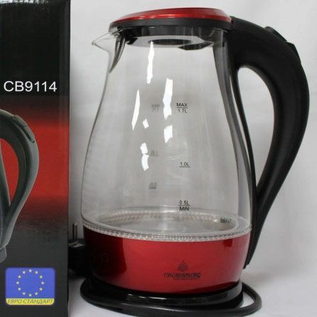 Электрочайник Crownberg CB-9114 1.7 Л Стеклянный Электрический Чайник Crownberg