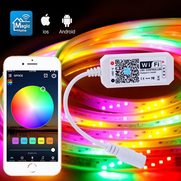 Светодиодная лента SMD 5050 RGB LED 5 м IP65 с bluetooth контролем. подключение 220V