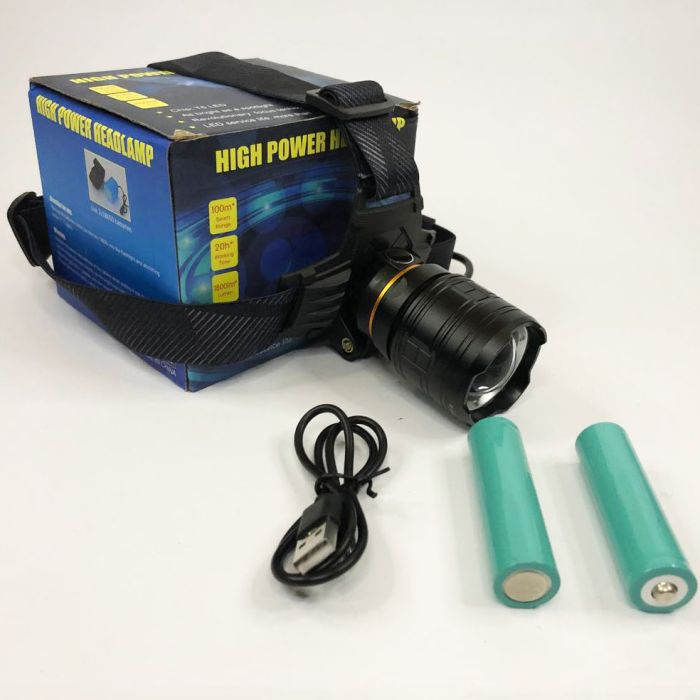 Фонарь налобный мощный Bailong BL-8075-2-GT100, 3 режима, Zoom, алюминий, аккум 2*18650, USB кабель