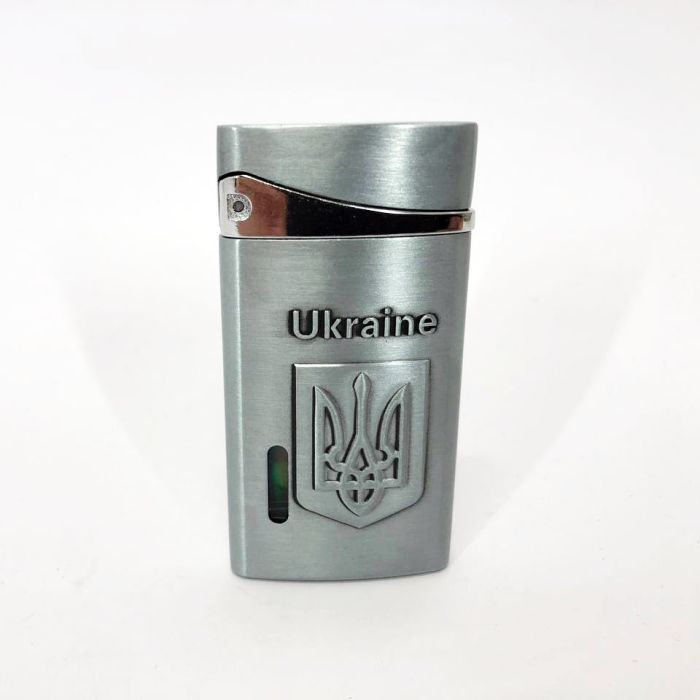 Турбо зажигалка, карманная зажигалка "Ukraine" 325, зажигалка подарок на день рождения. Цвет: серебряный