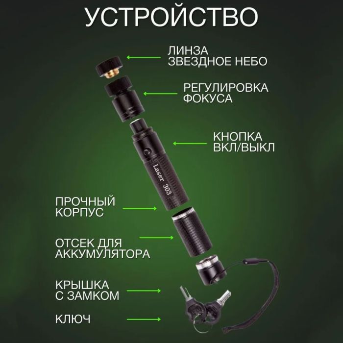 Лазерная указка Green Laser Pointer JD-303, Лазеры с зеленым лучем лазера, Лазерная указка брелок