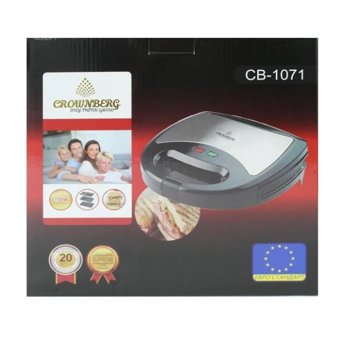 Мультимейкер 3 В 1 Crownberg Cb-1071 Гриль Сендвичница Вафельница 750Вт