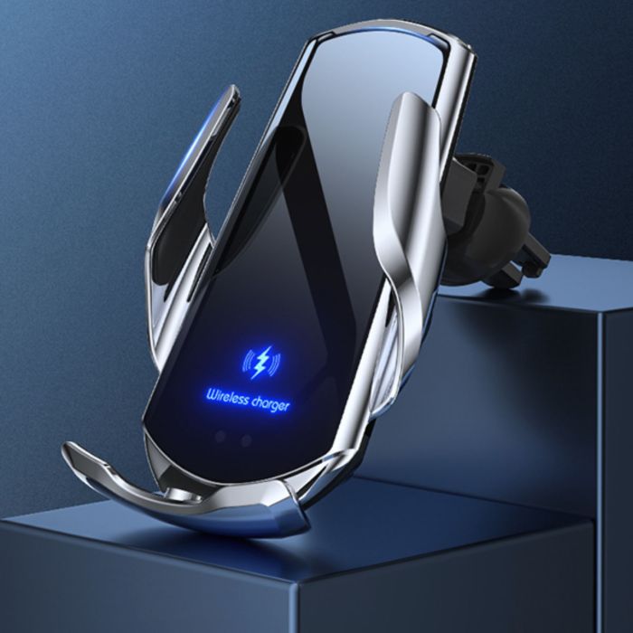 Автомобильный держатель S7 для телефона с беспроводной быстрой  зарядкой flying wings. Цвет: серебряный
