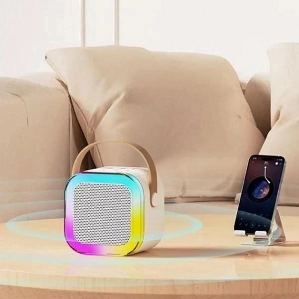 Портативная колонка с караоке микрофоном и RGB подсветкой K12 10W Bluetooth. Цвет: белый